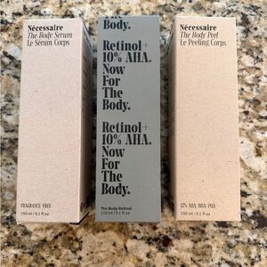 NEW 3 bottles of Nécessaire 1 each Body Serum,10% Retinol AHA, Body Peel